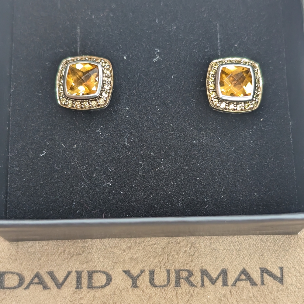 David Yurman Sterling Silver and 18k Gold Petite Albion Citrine Earrings